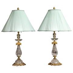 Paire d'E.F. Lampes Caldwell en cristal de roche et bronze doré montées à la main