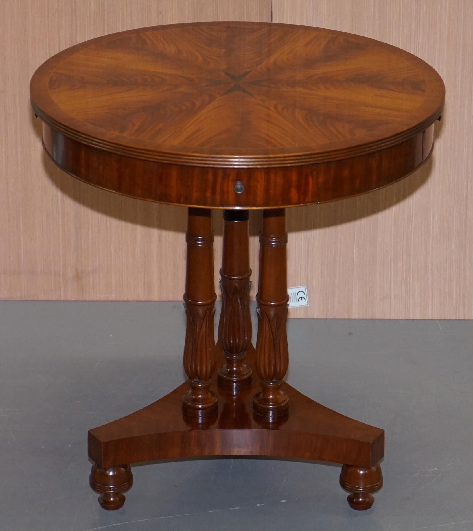 We are delighted to offer for sale this lovely pair of original E.G Hudson Regency drum style side tables with four drawers each

A very high end pair of well made tables which were handmade in England. These tables are of the finest quality using