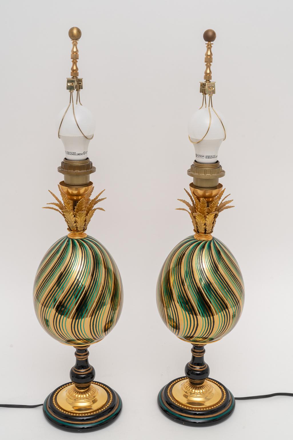 Hollywood Regency Pair of Egg Form Table Lamps For Sale