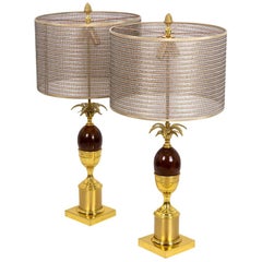 Vintage Pair of Egg Lamps in Bakelite and Gilt Bronze, 1970s