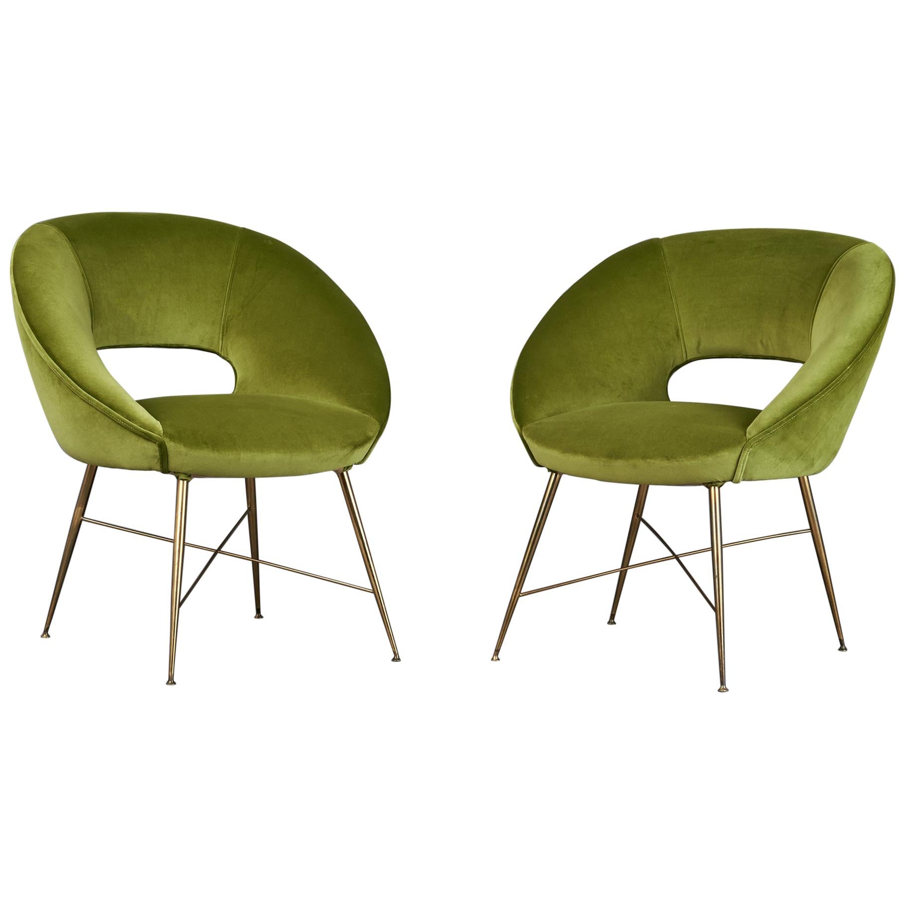 Pair of Egg Shaped Modernist Italian Armchairs, 1950s