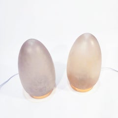 Pair of egg shapped glazed glass table lamps in Space Age style, Italy, 1970s