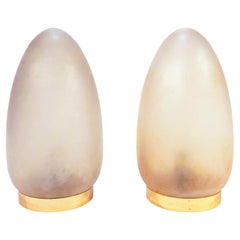 Pair of egg shapped glazed glass table lamps in Space Age style, Italy, 1970s