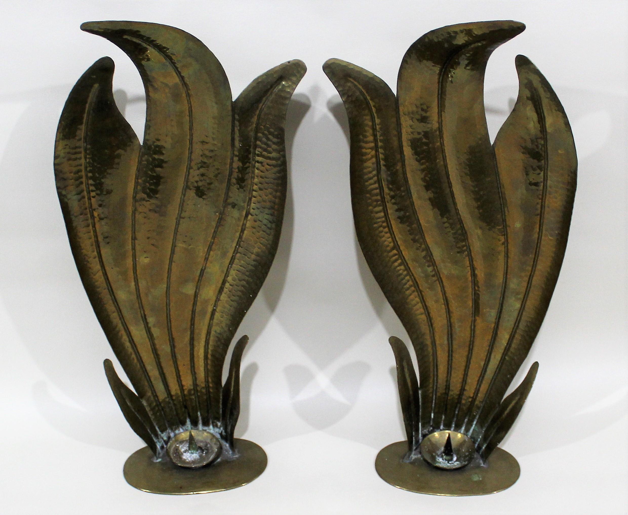 Pair of Egidio Casagrande Italian hand-hammered brass candle wall/table sconce's.