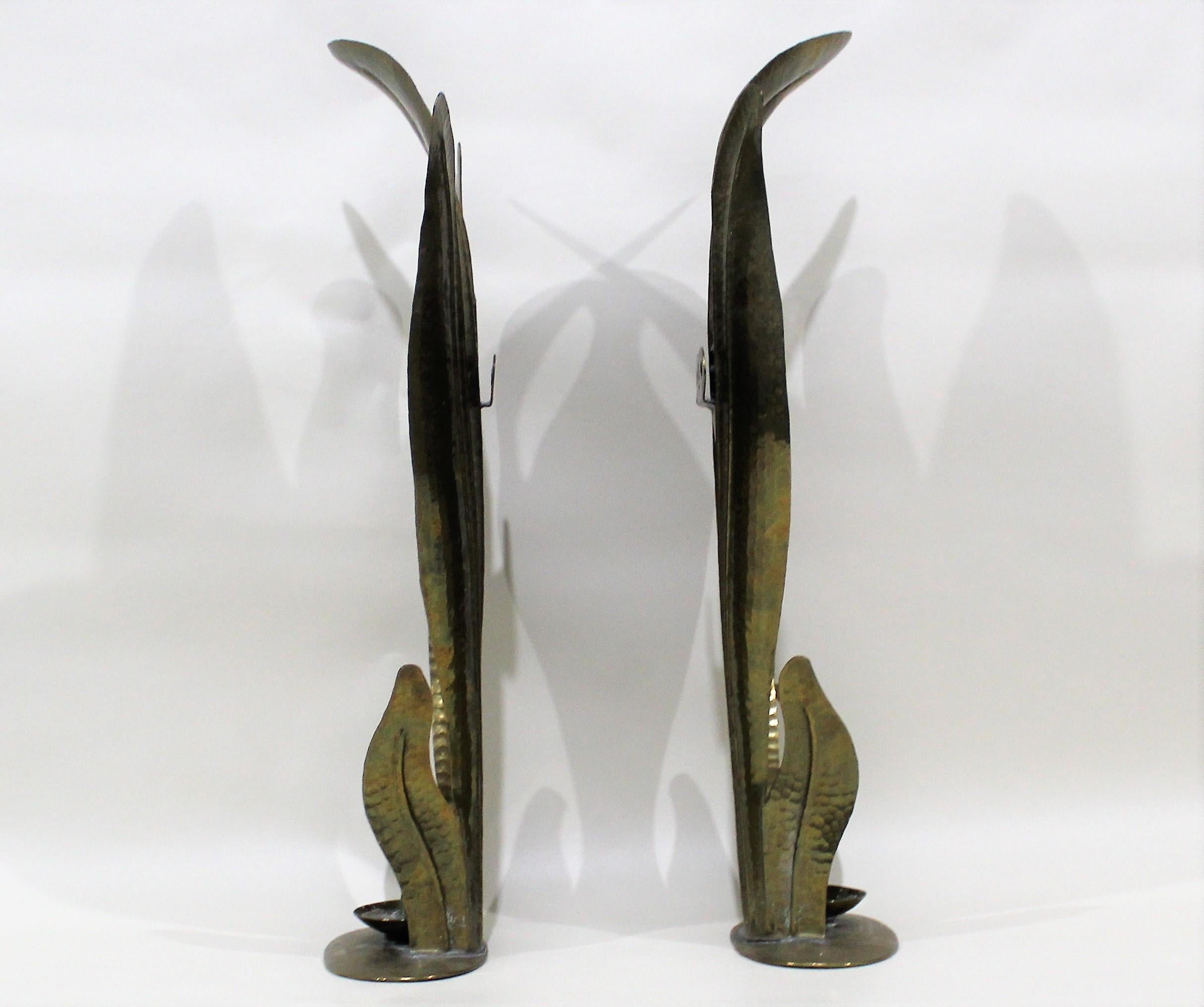 Mid-Century Modern Pair of Egidio Casagrande Italian Hand-Hammered Brass Candle Wall/Table Sconce's