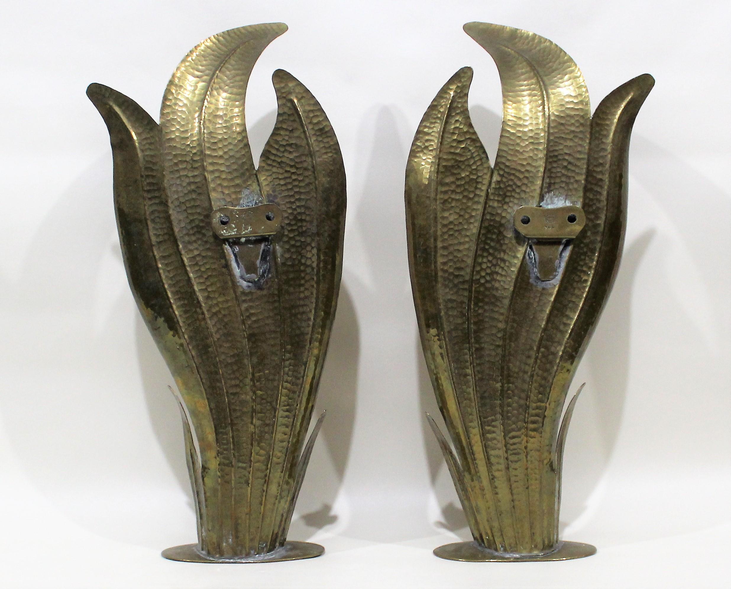 Pair of Egidio Casagrande Italian Hand-Hammered Brass Candle Wall/Table Sconce's In Good Condition In Hamilton, Ontario