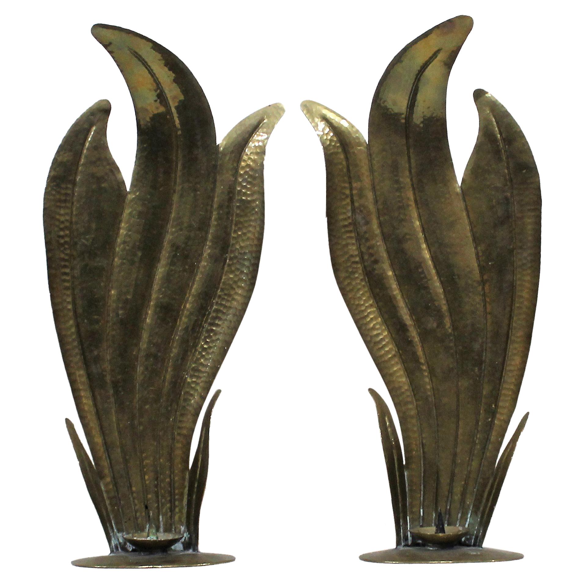 Pair of Egidio Casagrande Italian Hand-Hammered Brass Candle Wall/Table Sconce's