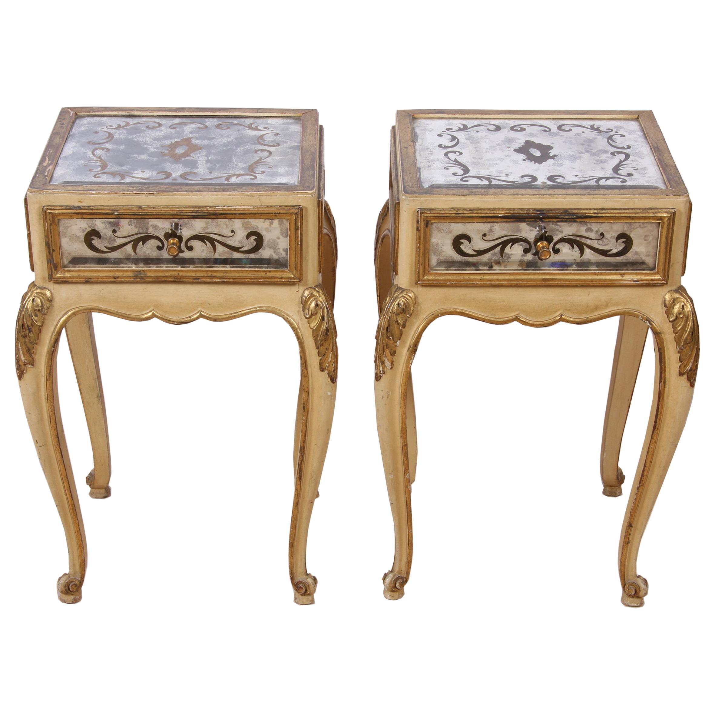 Pair of Eglomese Mirrored Bedside Tables For Sale