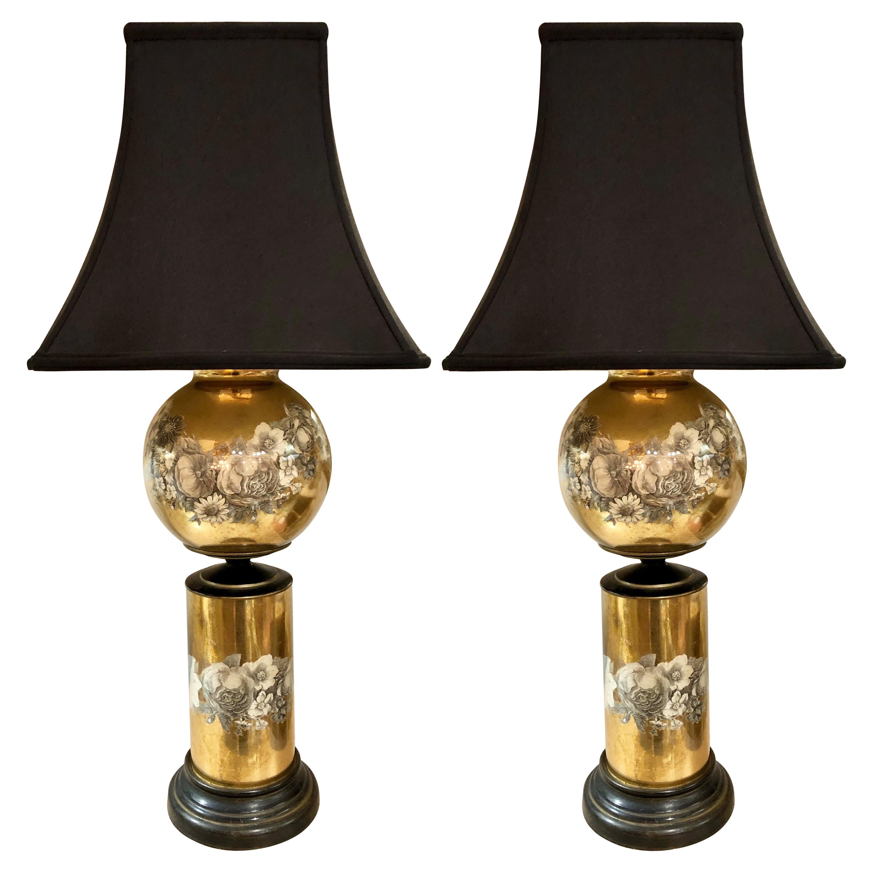 Pair of Églomisé Glass Table Lamps Attributed to Maison Jansen at 1stDibs