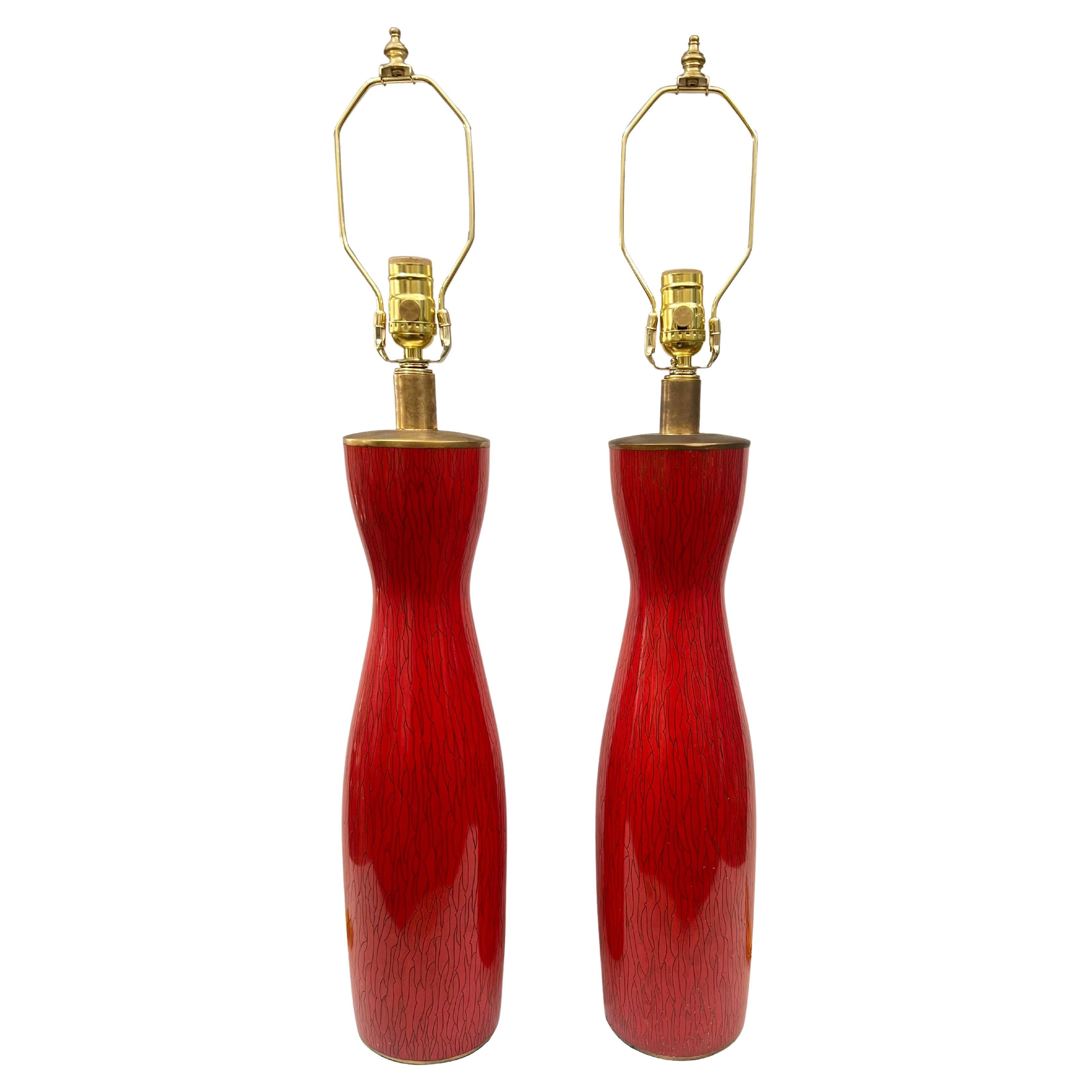 Pair of Eglomise Metal Lamps For Sale