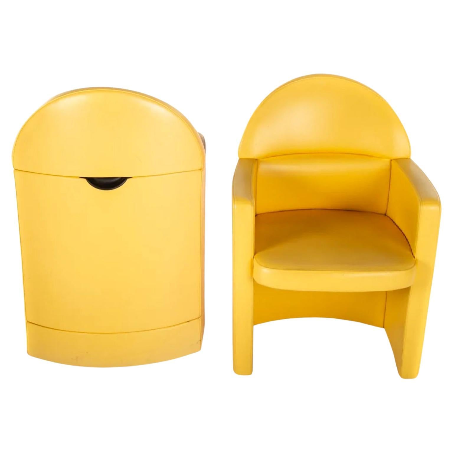 Pair of Bright Yellow Leather EGO Meeting chairs Designed by Paolo Pininfarina for Poltrona Frau. The Ego Meeting armchair is considered one of the bestsellers of the Poltrona Frau company. It finds its ideal location in the workspace. Its lines are