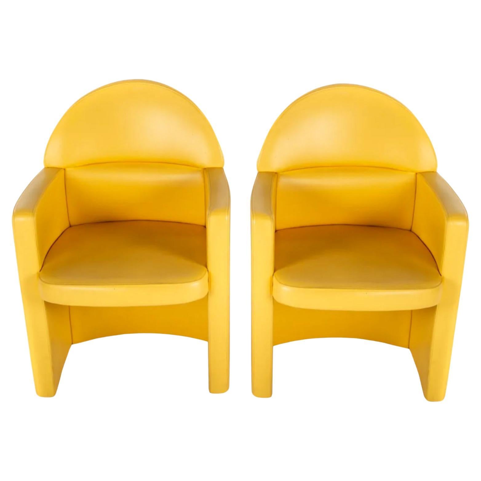 Pair of EGO Meeting chairs in Bright Yellow Leather by Poltrona Frau Italy For Sale