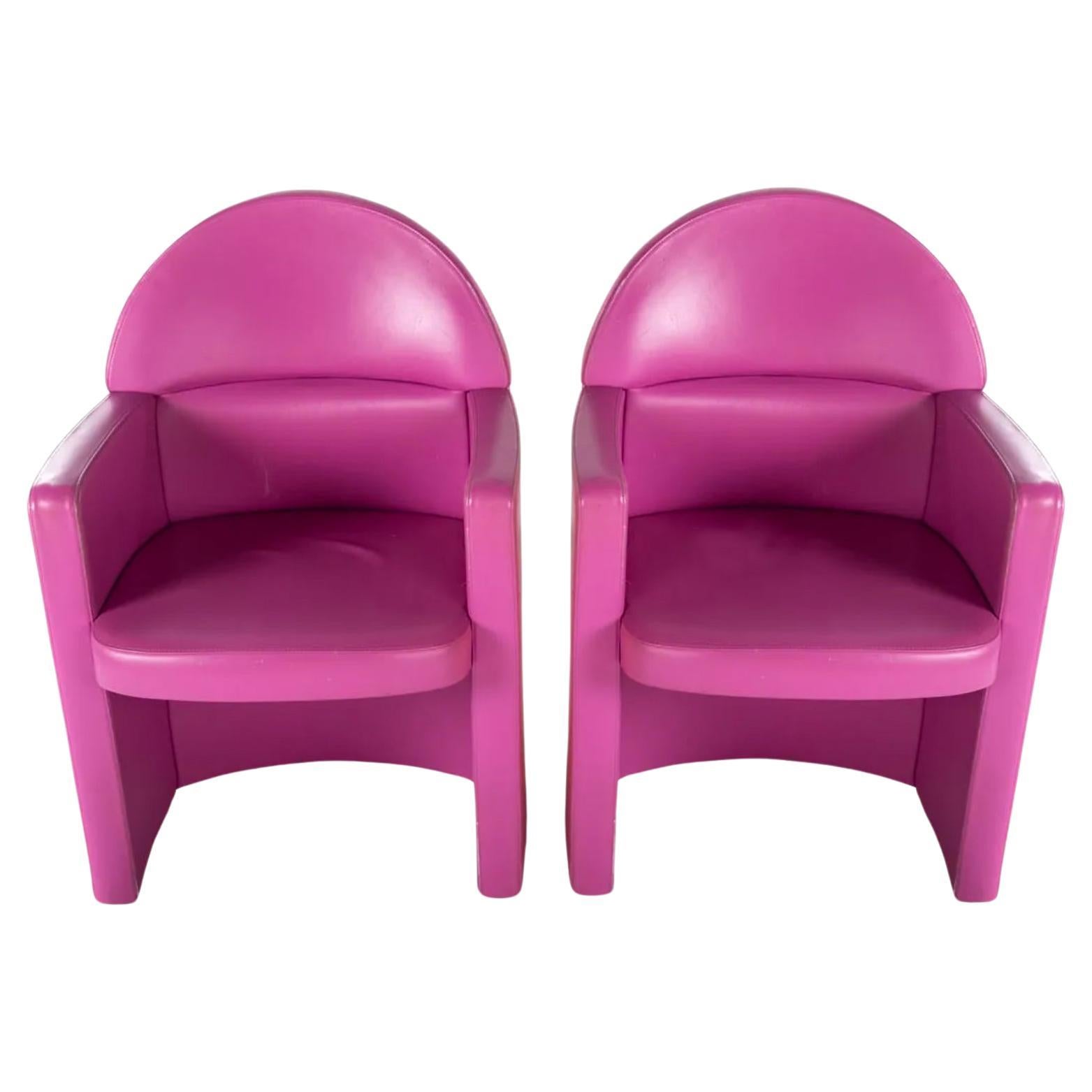 Pair of EGO Meeting chairs in Hot Pink Leather by Poltrona Frau Italy