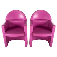 Paire de chaises de réunion EGO en cuir rose vif de Poltrona Frau Italie