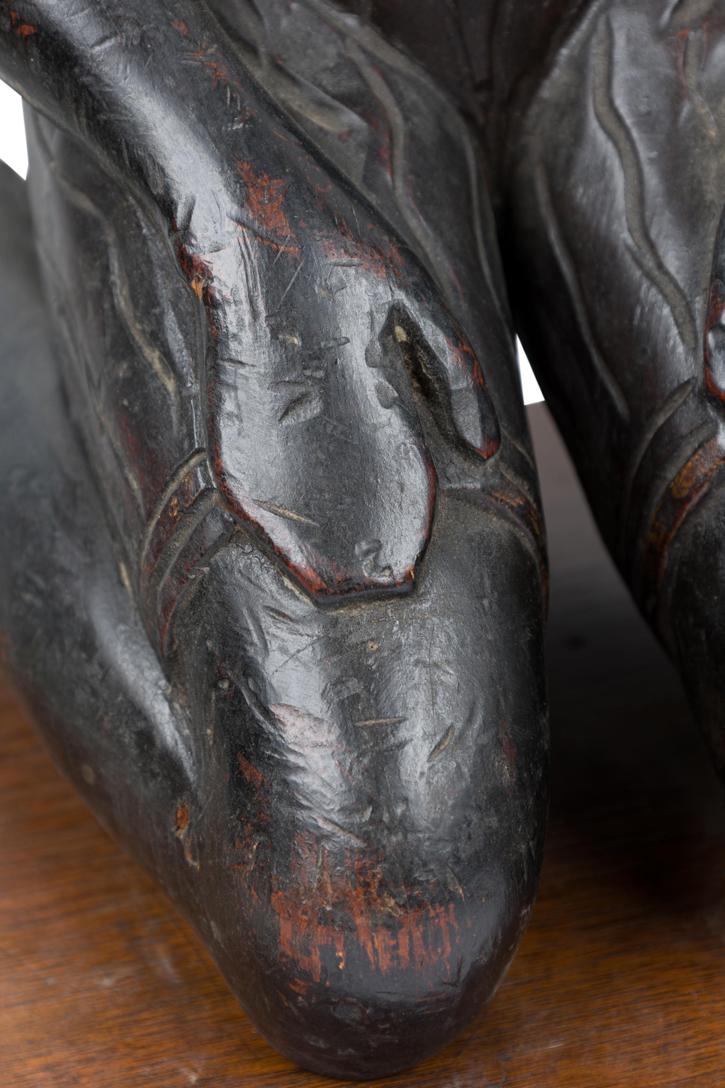 Ebony Pair of Egyptian Carved Ebonized Kneeling Figures For Sale