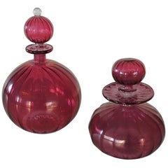 Vintage Pair of Egyptian Hand Blown Cranberry Perfume Bottles