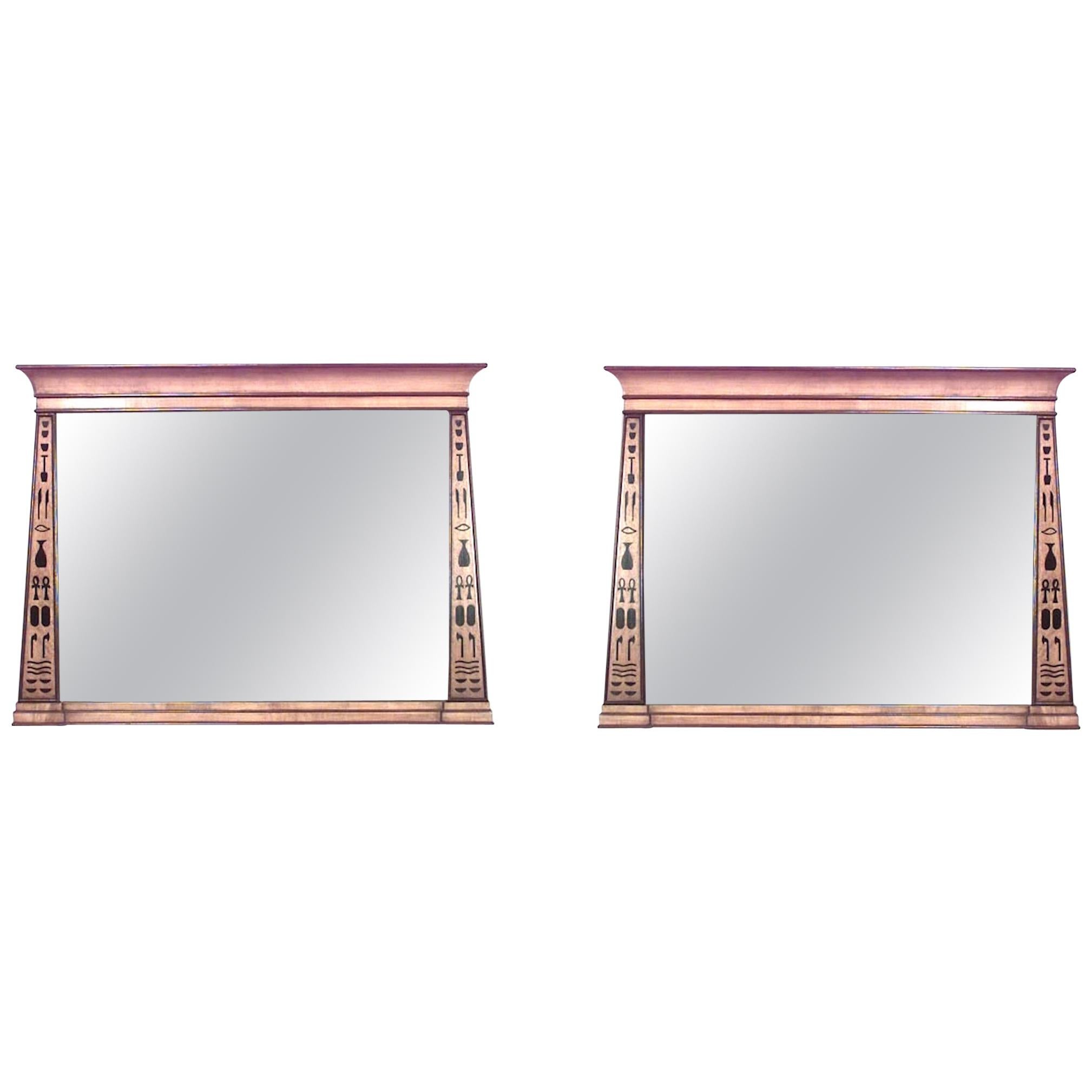 Pair of Egyptian Neoclassic Style Maple Inlaid Wall Mirrors