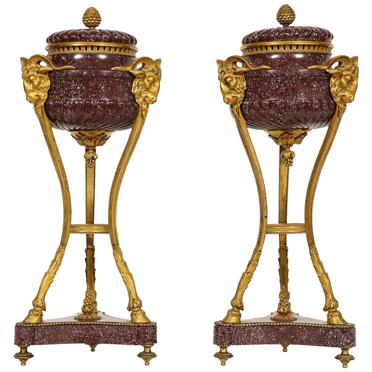 Pair of Egyptian Porphyry Ormolu-Mounted Brule Parfumes after Gouthiere