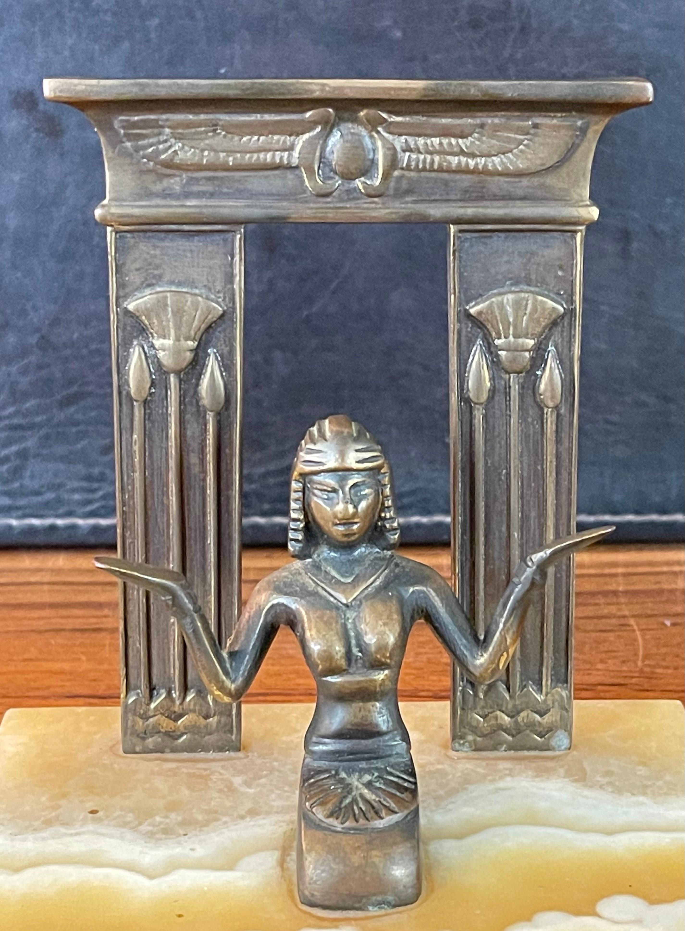 Pair of Egyptian Revival Bronze Bookends on Marble Blocks For Sale 4