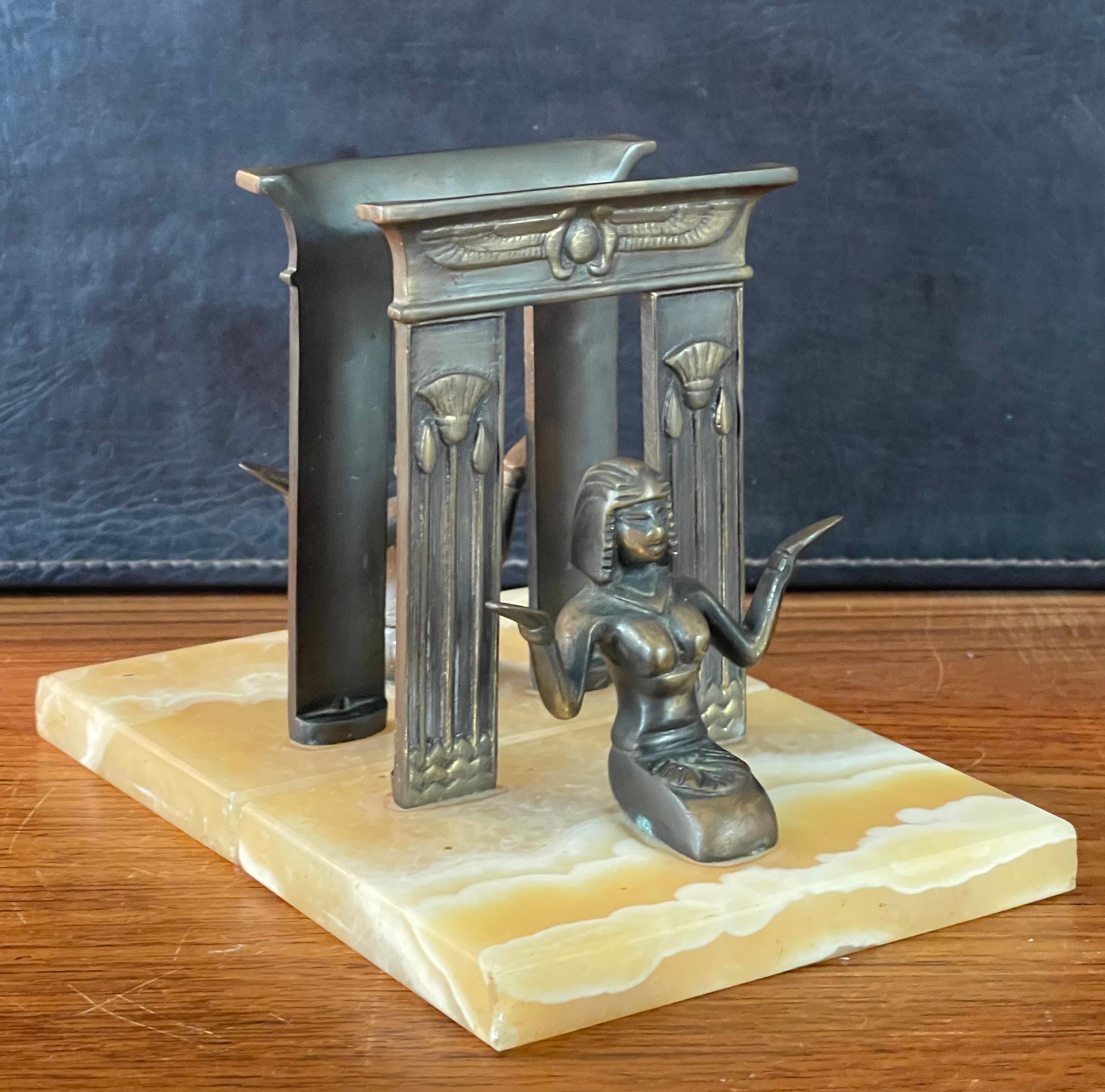 Pair of Egyptian Revival Bronze Bookends on Marble Blocks For Sale 2