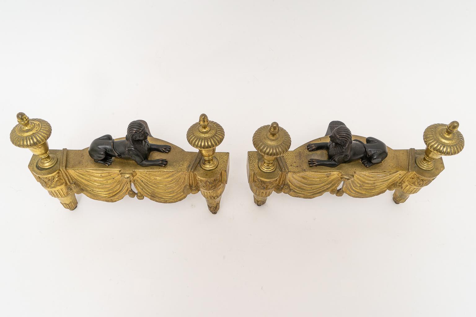 Pair of Egyptian Revival Bronze Chenets In Good Condition For Sale In West Palm Beach, FL
