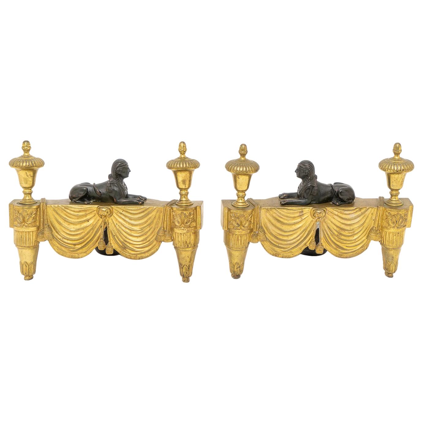 Pair of Egyptian Revival Bronze Chenets For Sale