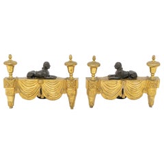 Pair of Egyptian Revival Bronze Chenets