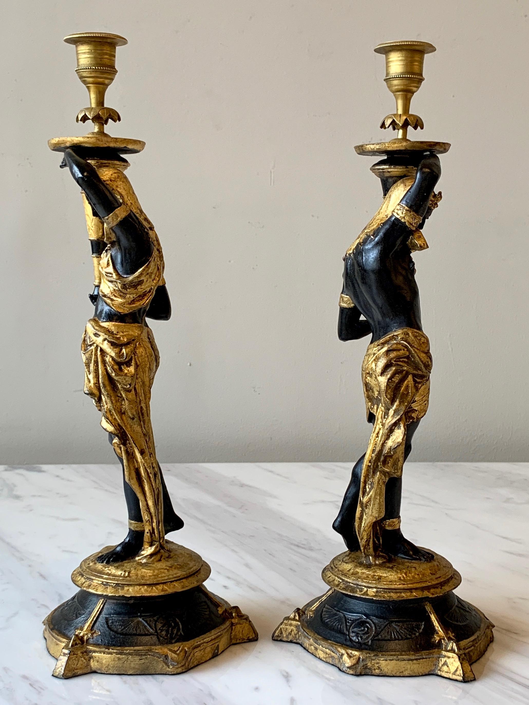 American Pair of Egyptian Revival Candlesticks