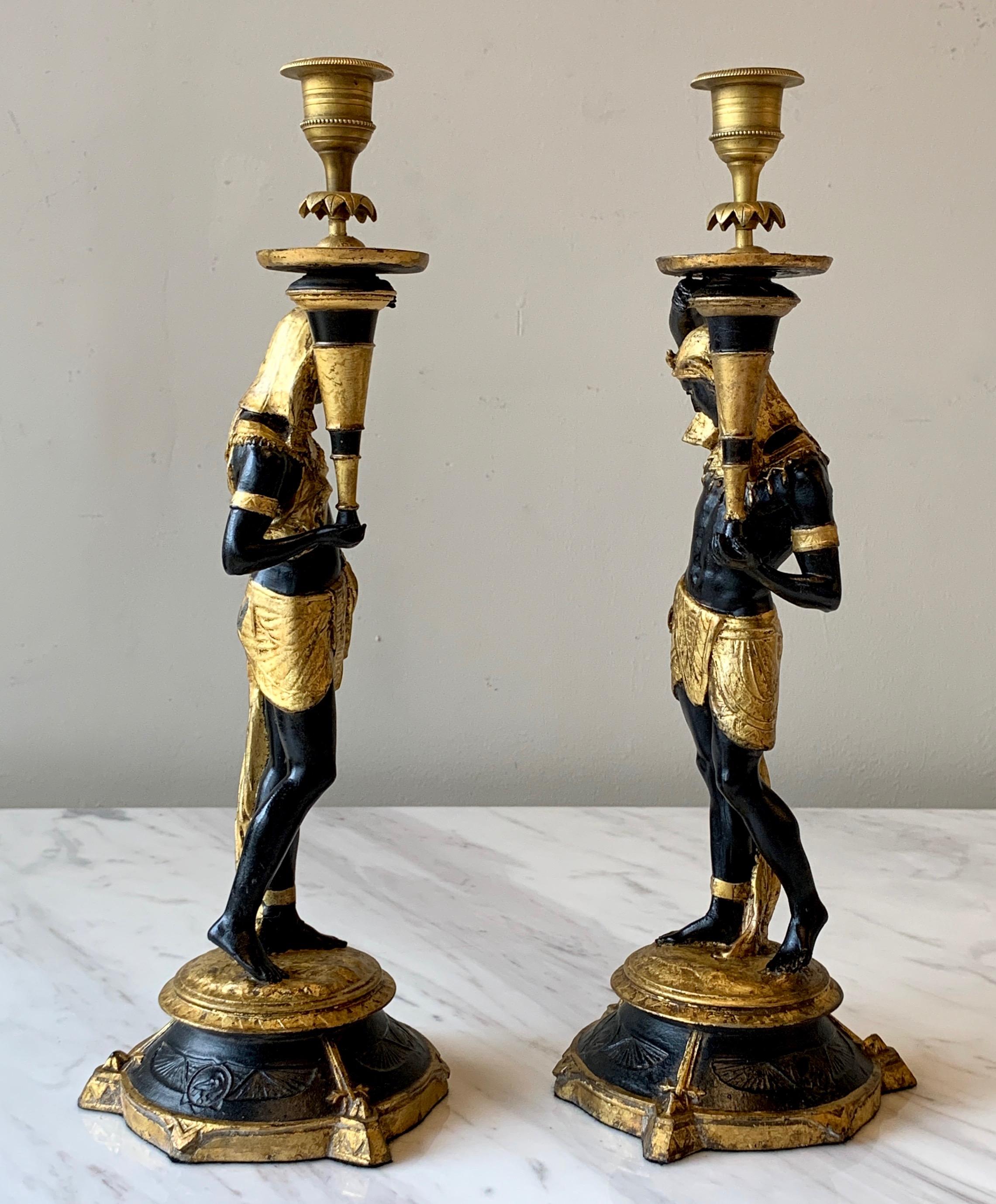 20th Century Pair of Egyptian Revival Candlesticks