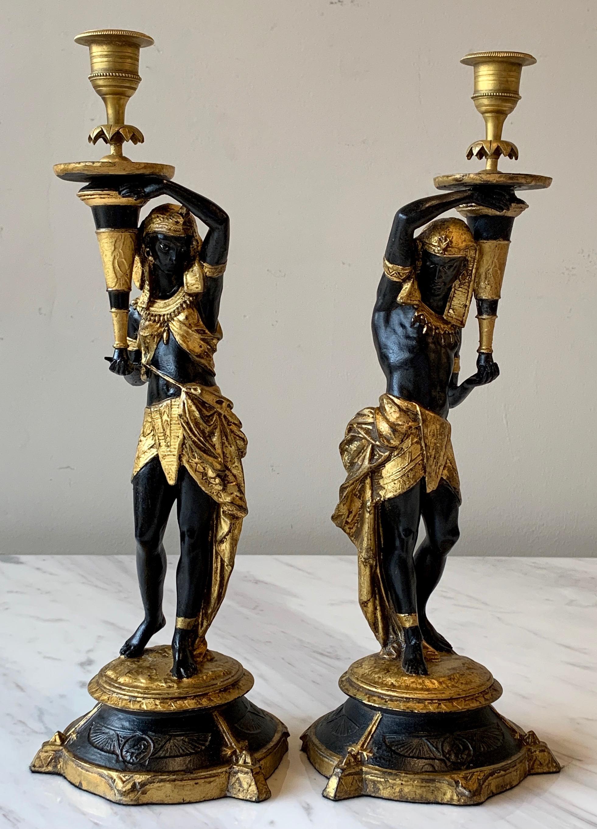 Pair of Egyptian Revival Candlesticks 1