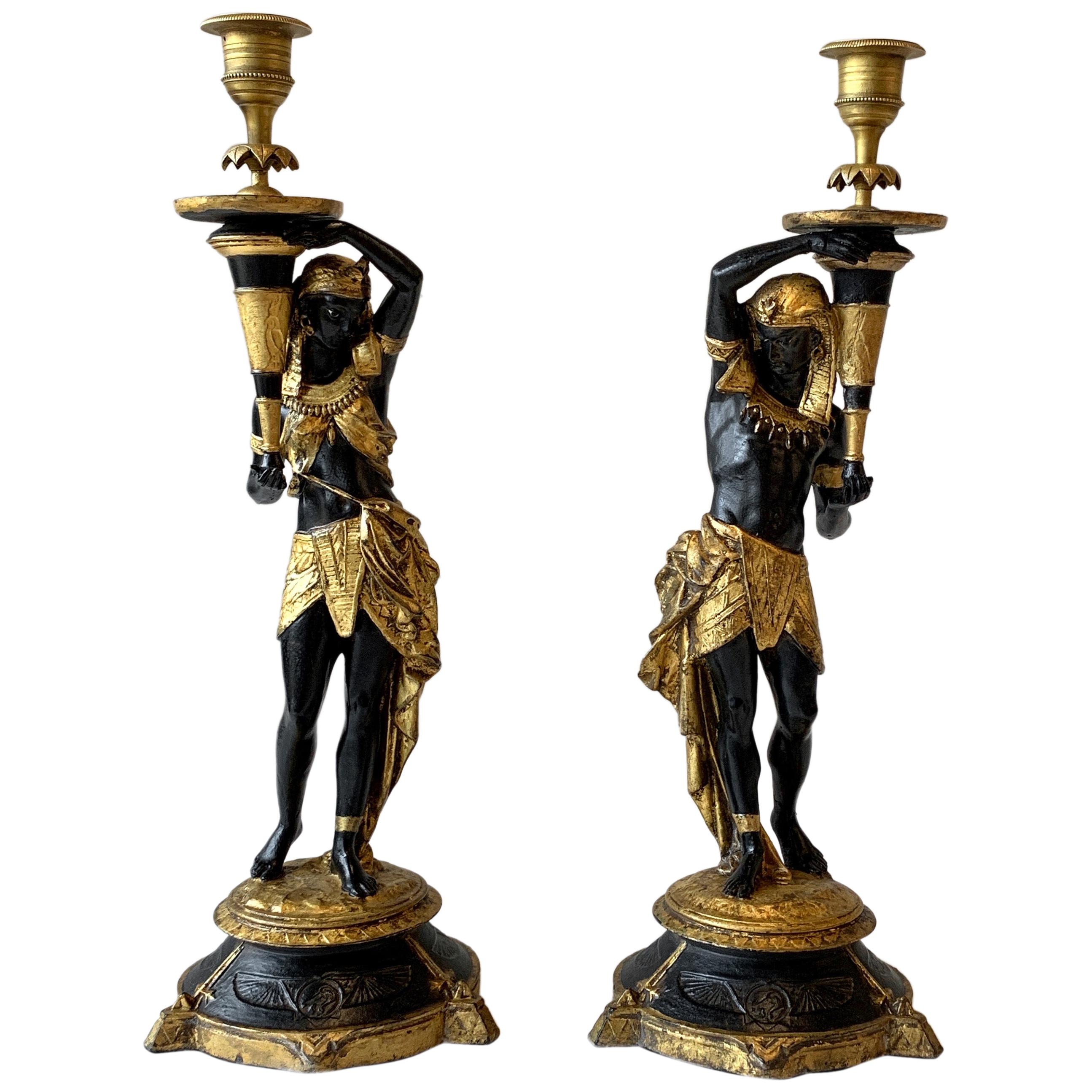 Pair of Egyptian Revival Candlesticks