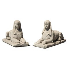 Pair of Egyptian Revival Cast Stone Sphinxes