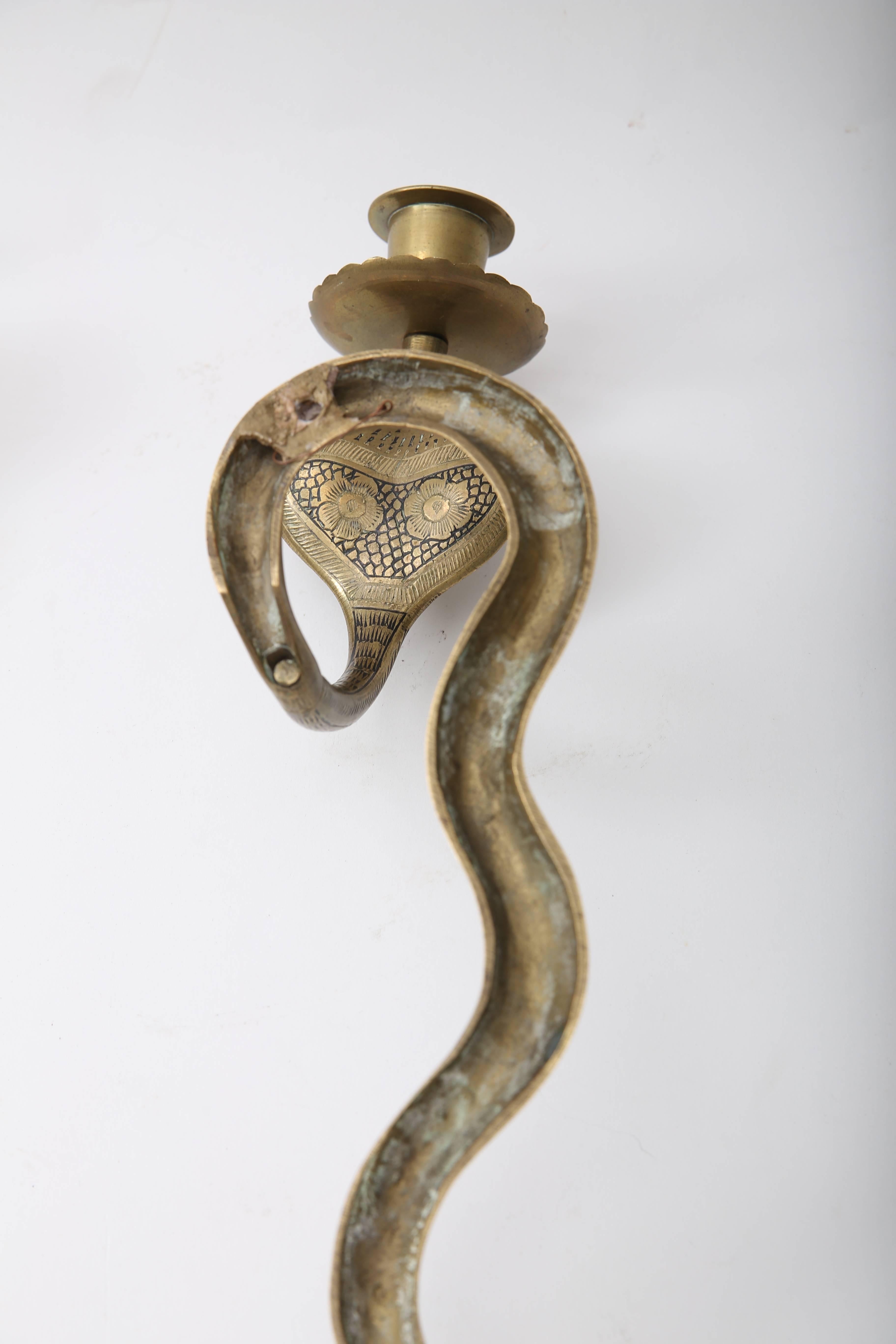 Pair of Egyptian Revival Cobra-Form Wall Mount Candleholders 5