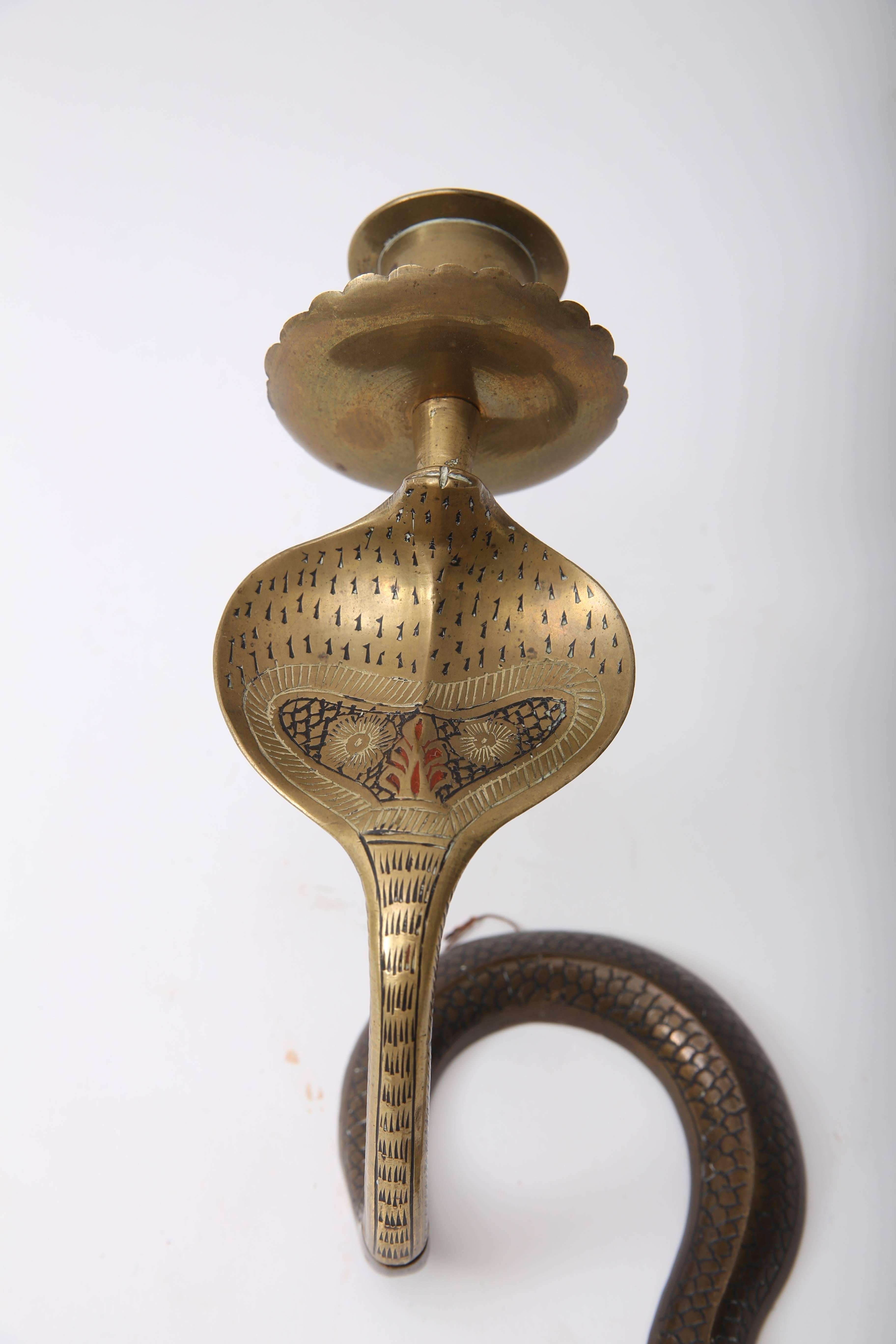 Pair of Egyptian Revival Cobra-Form Wall Mount Candleholders 2