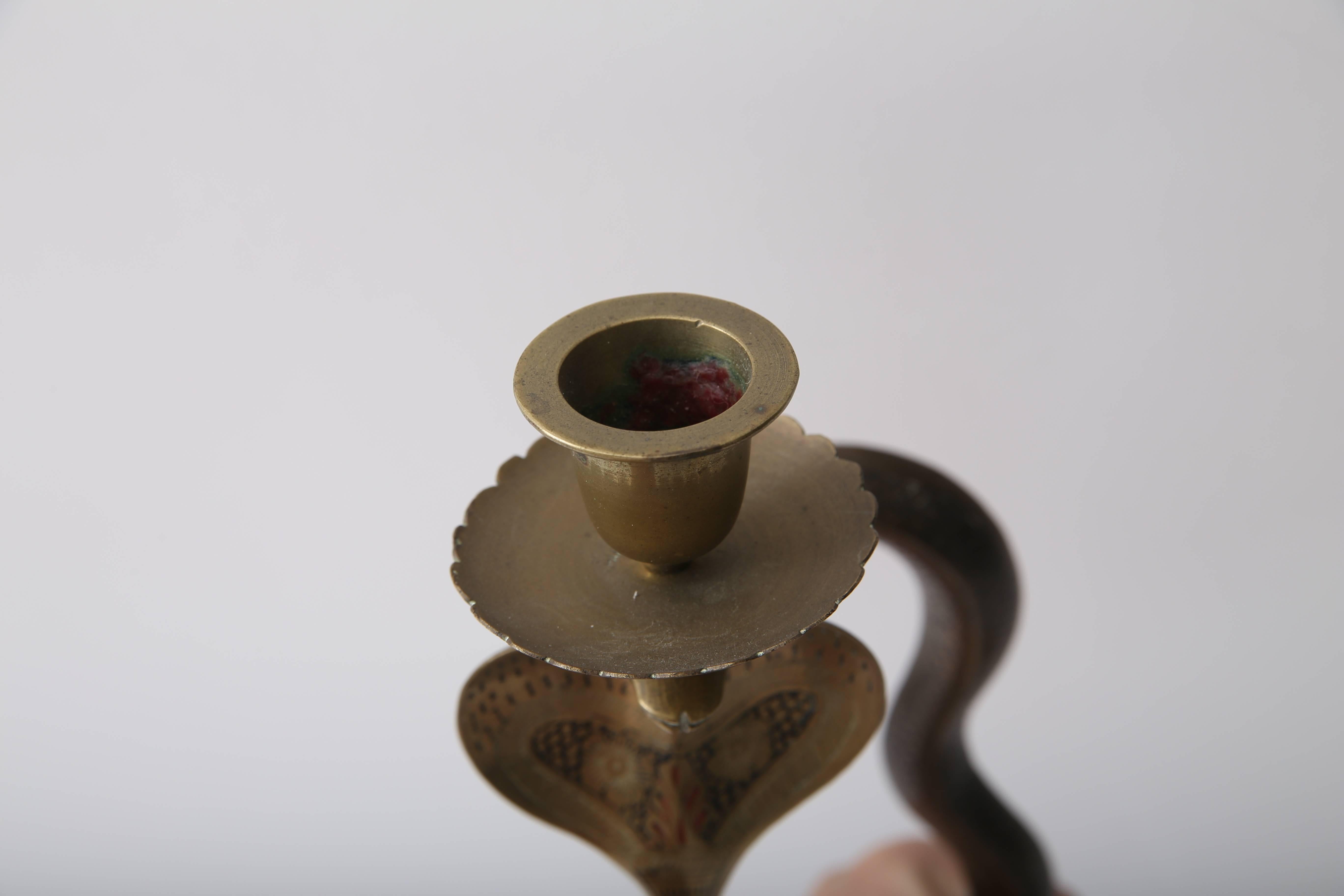 Pair of Egyptian Revival Cobra-Form Wall Mount Candleholders 3