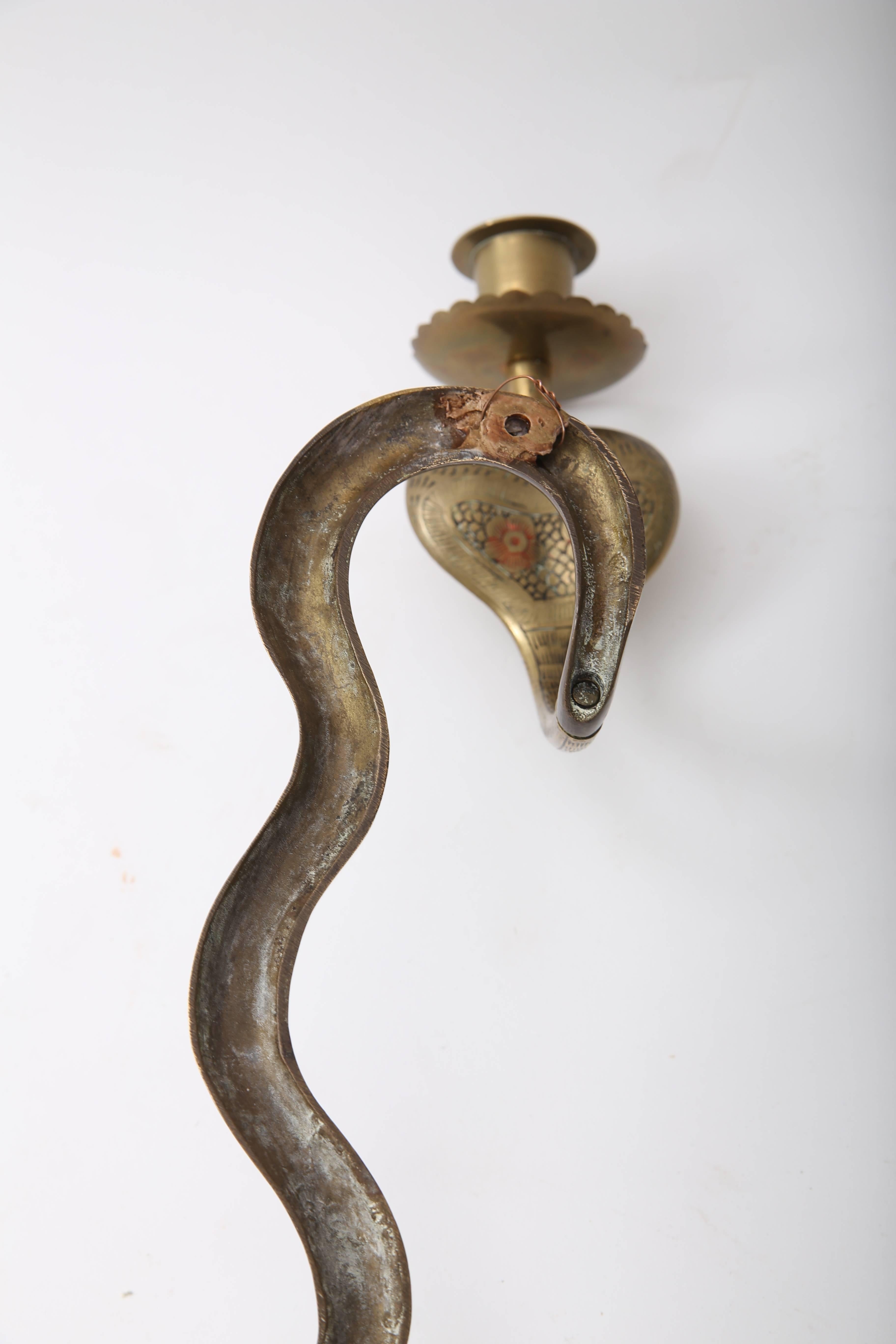 Pair of Egyptian Revival Cobra-Form Wall Mount Candleholders 4