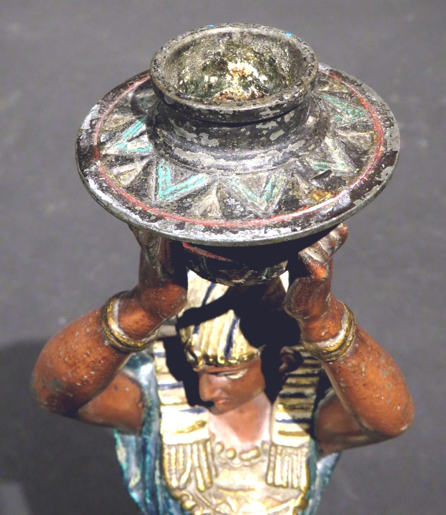 Pair of Egyptian Revival Cold Painted Figural Candlesticks, Austria Circa 1925 For Sale 1