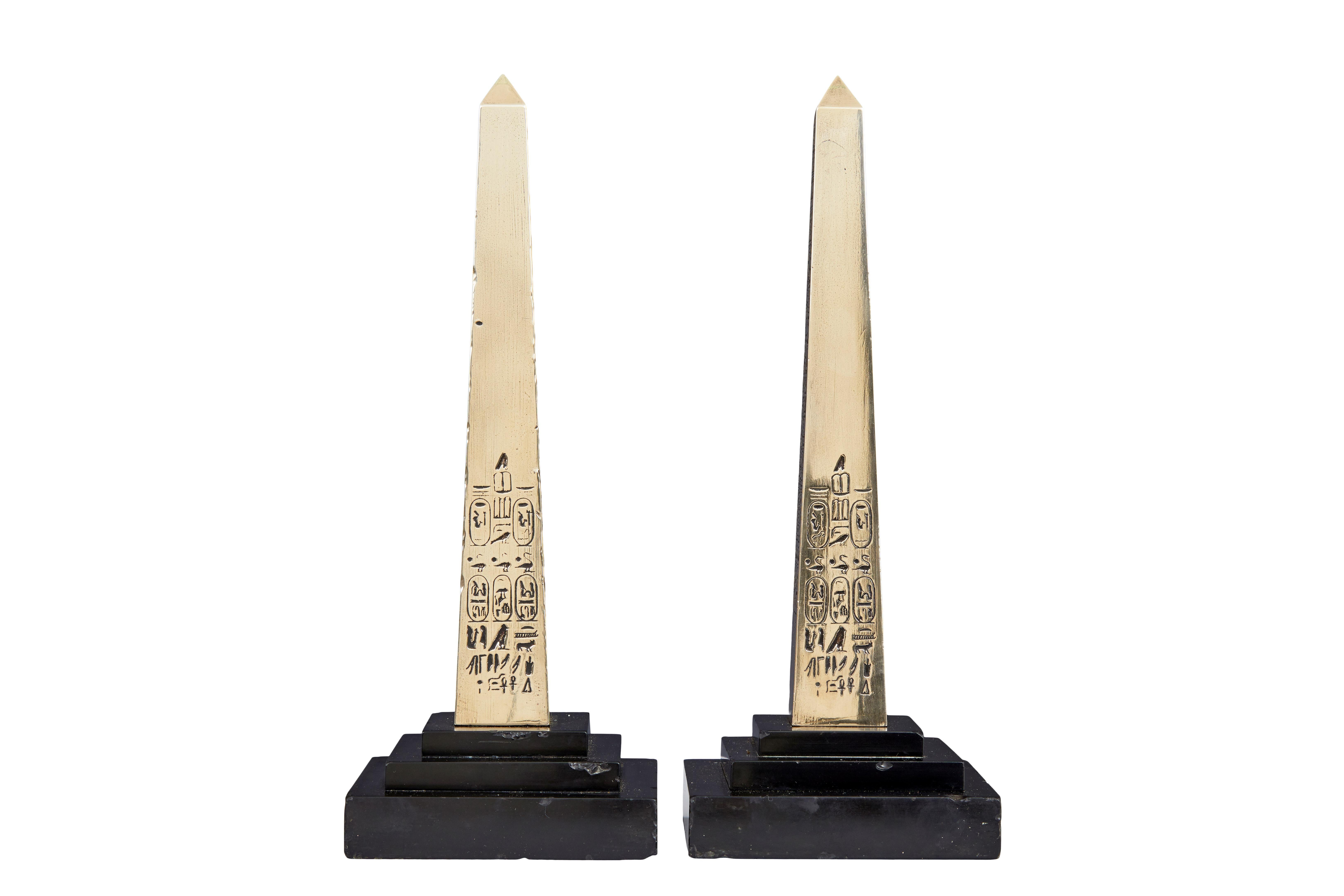 English Pair of Egyptian Revival Desktop Brass Obelisks For Sale
