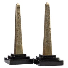 Antique Pair of Egyptian Revival Desktop Brass Obelisks