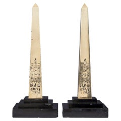 Pair of Egyptian revival desktop brass obelisks