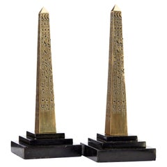 Pair of Egyptian revival desktop brass obelisks