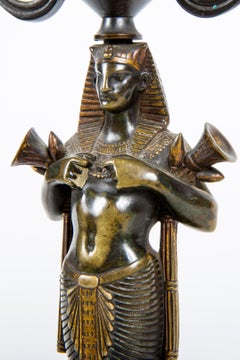 Ferdinand Barbedienne  Pair of French Egyptian Revival Figural Candlestick