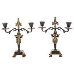 Ferdinand Barbedienne  Pair of French Egyptian Revival Figural Candlestick 