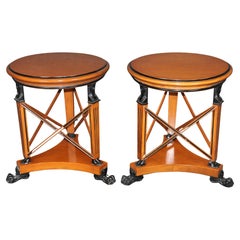 Pair of Egyptian Revival French Empire Ebonized Birch Figural End Tables