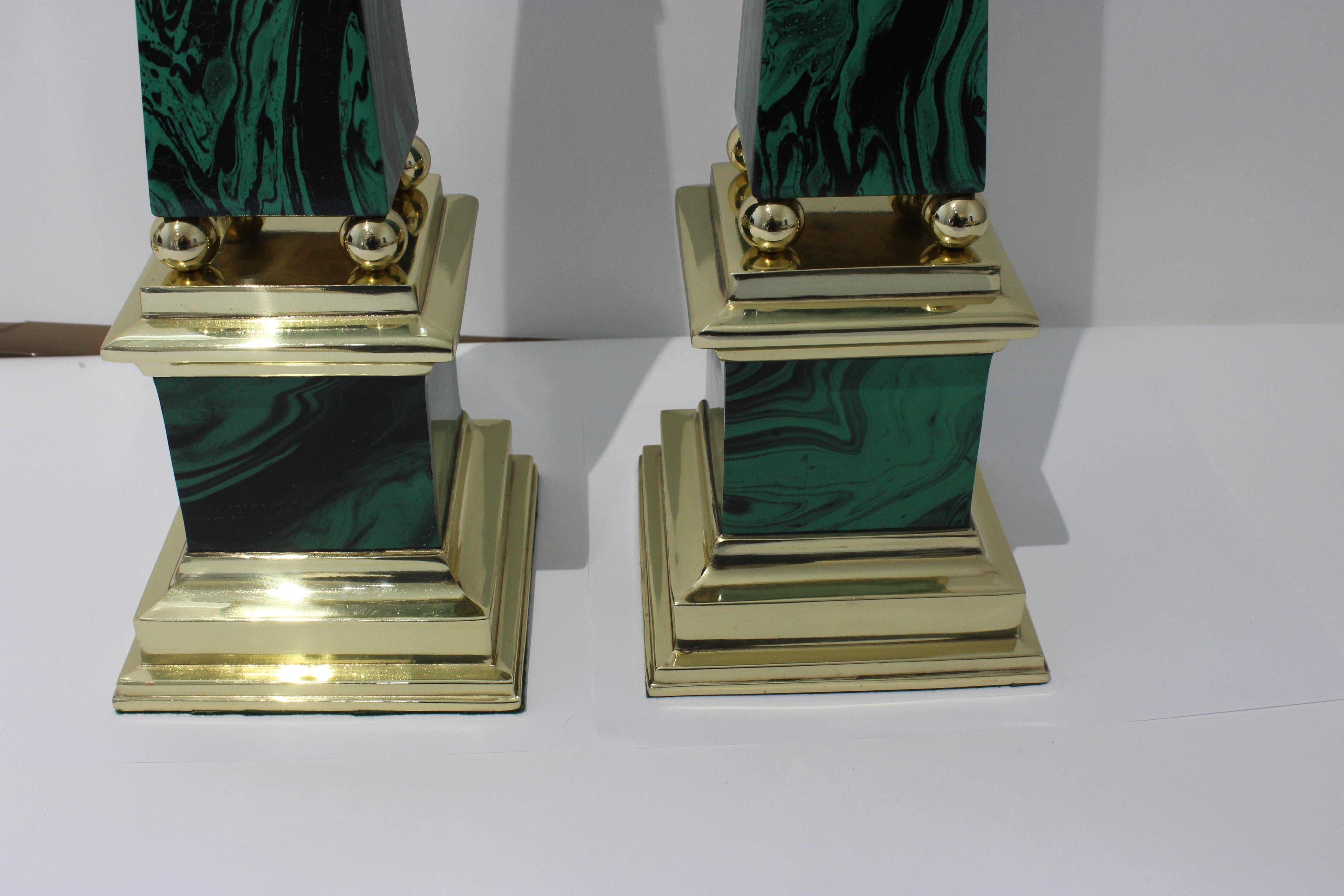 Brass Pair of Egyptian Revival Oblelisks by Chapman For Sale