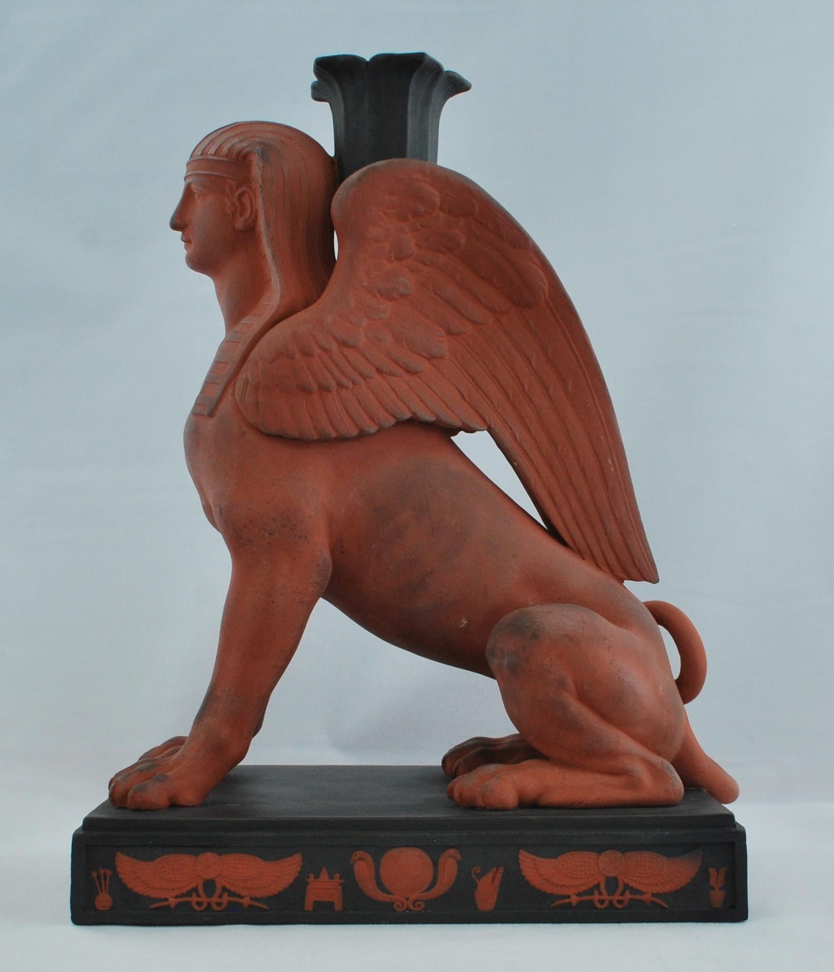 19th Century Pair of Egyptian Sphinxes in Rosso with Black, Wedgwood, circa 1820 For Sale