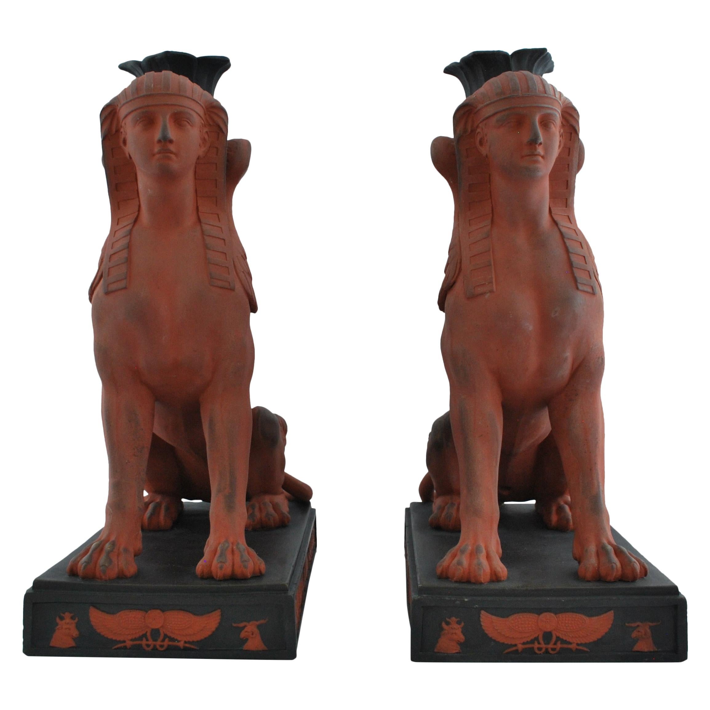 Pair of Egyptian Sphinxes in Rosso with Black, Wedgwood, circa 1820