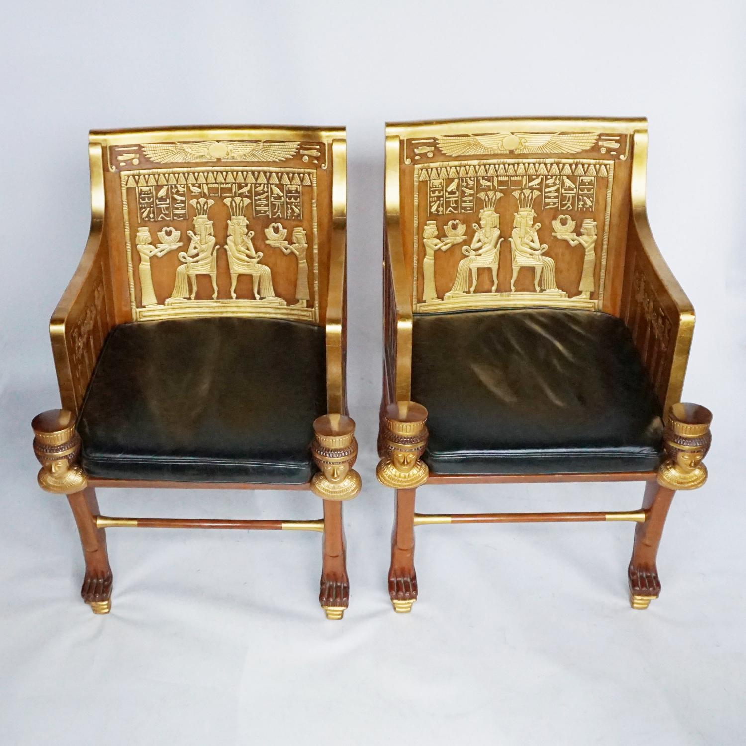 Walnut Pair of Egyptian Style Armchairs