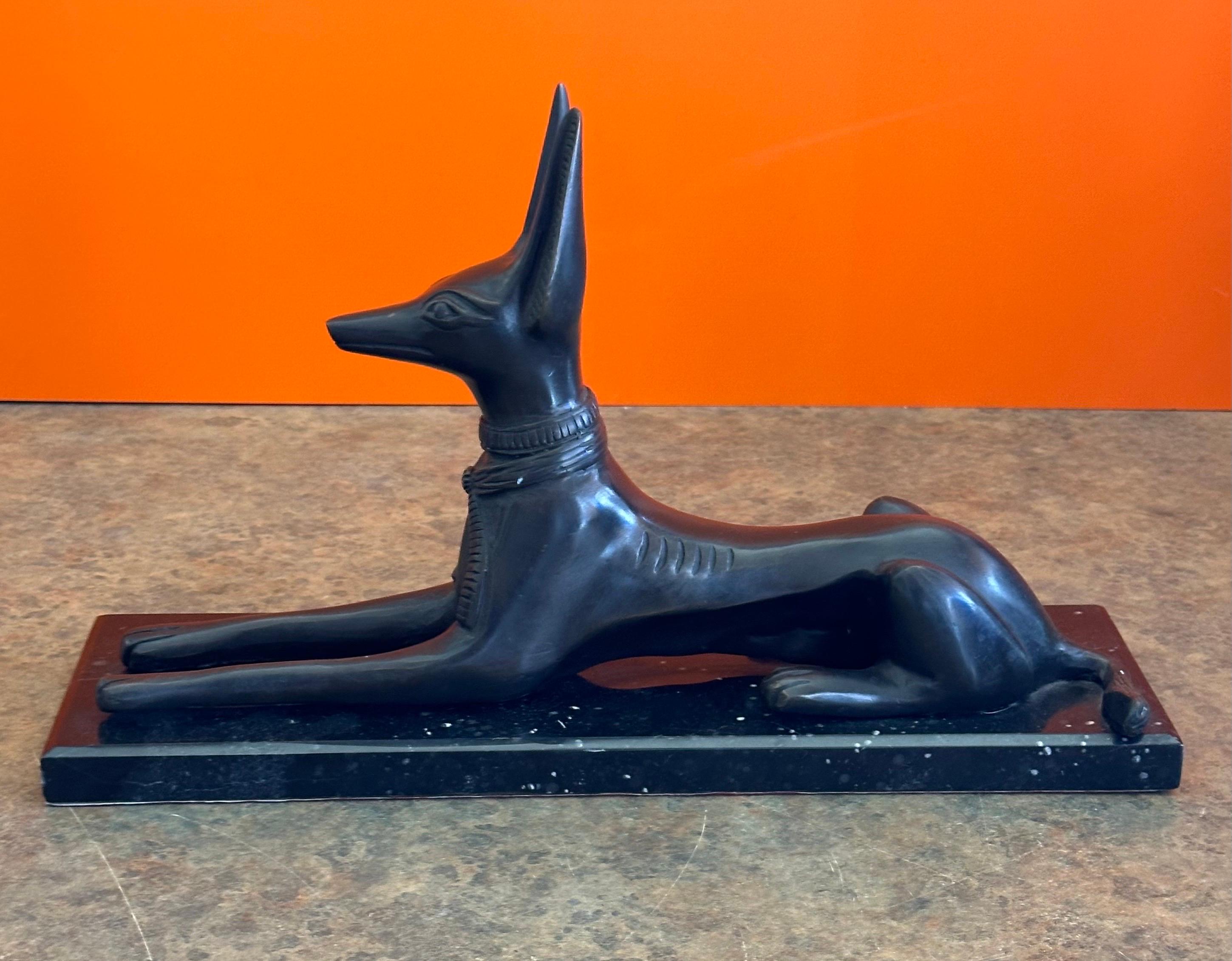 Pair of Egyptian Style Bronze Greyhounds on Marble Bases 