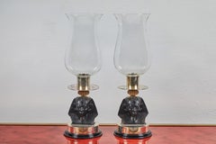 Pair of Egyptian Style Hurricane Glass Candle Holders by Antony Redmile